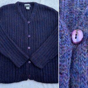 Vintage Womens Express Tricot purple Mohair Cardigan Sweater Size